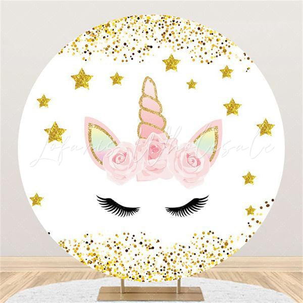 Lofaris Glitter Stars And Dots Unicorn Themed Circle Backdrop