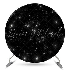 Lofaris Glitter Stars Black Birthday Party Round Backdrop