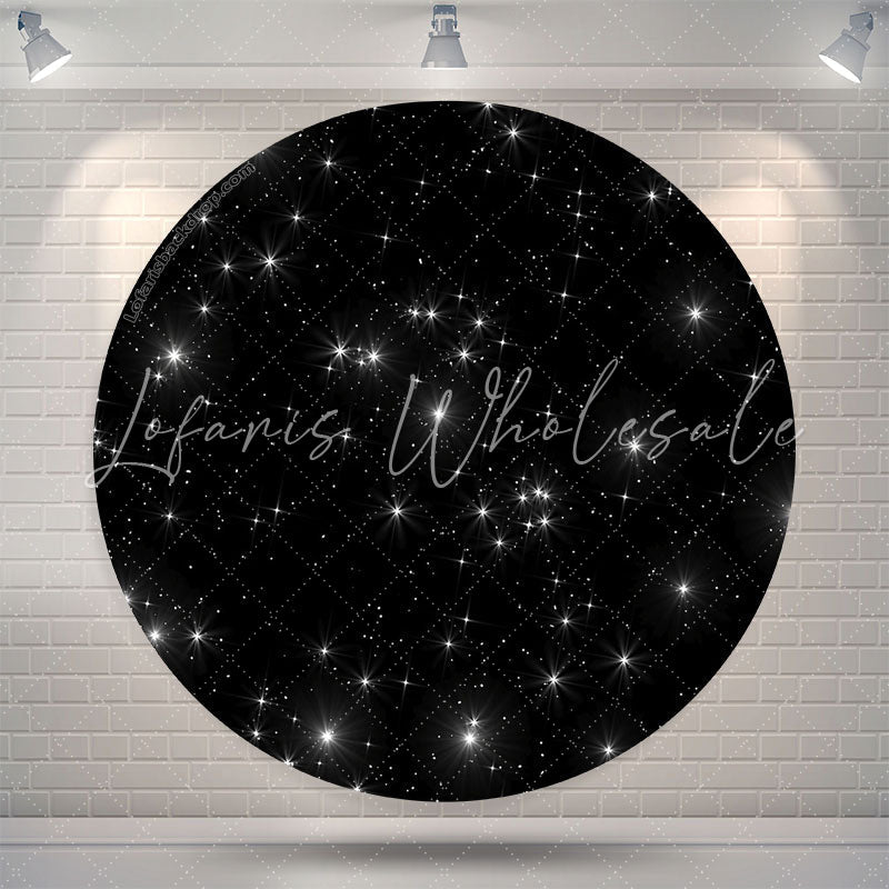 Lofaris Glitter Stars Black Birthday Party Round Backdrop