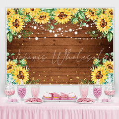 Lofaris Glitter Sunflower Bokeh Wooden Happy Birthday Backdrop