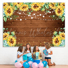 Lofaris Glitter Sunflower Bokeh Wooden Happy Birthday Backdrop