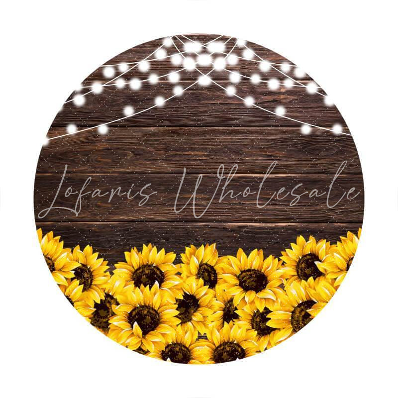 Lofaris Glitter Sunflower Round Birthday Backdrop For Party