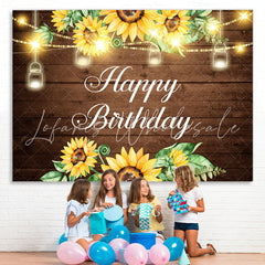 Lofaris Glitter Sunflowers And Wooden Happy Birthday Backdrop
