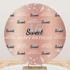 Lofaris Glitter Sweet 16 Pink Happy Birthday Circle Backdrop