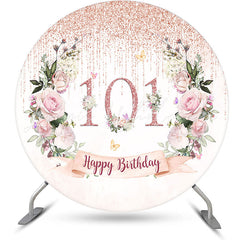 Lofaris Glitter Tassels Floral Round 101st Birthday Backdrop