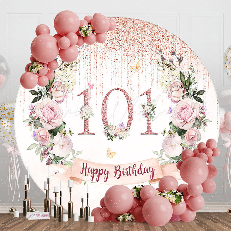 Lofaris Glitter Tassels Floral Round 101st Birthday Backdrop