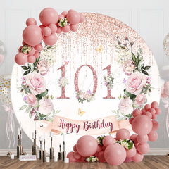 Lofaris Glitter Tassels Floral Round 101st Birthday Backdrop