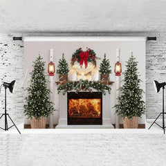 Lofaris Glitter Tree And Fireplace White Christmas Backdrop