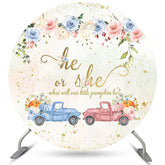 Lofaris Glitter Truck Pumpkin Floral Round Baby Shower Backdrop