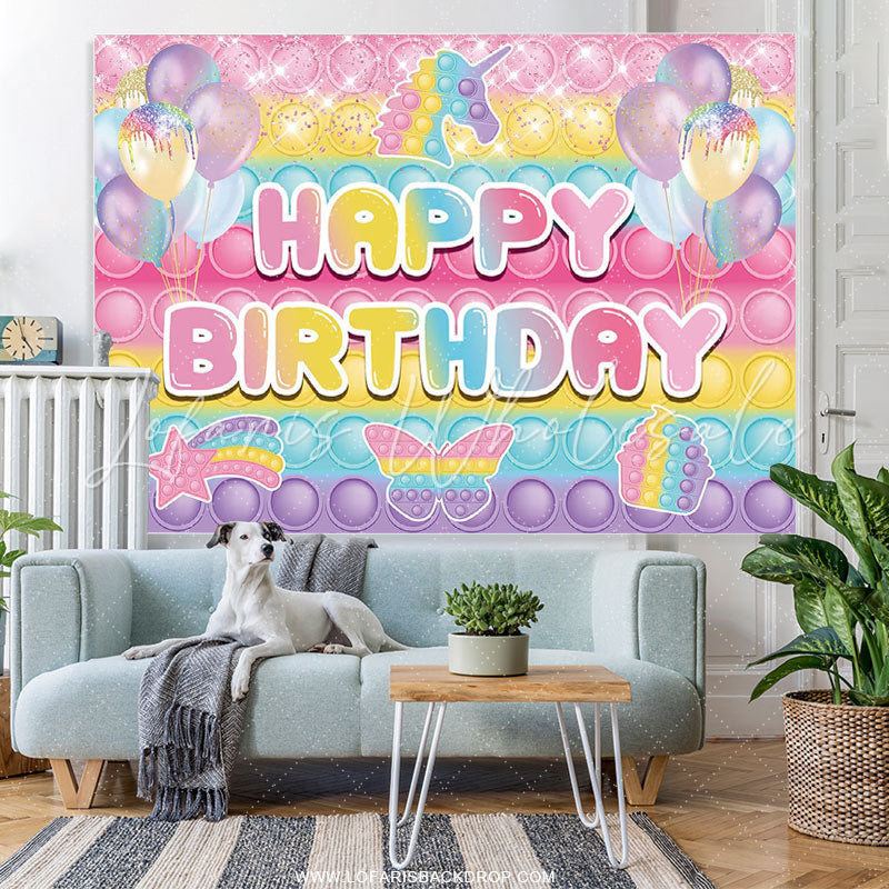 Lofaris Glitter Unicorn Balloons Pop It Happy Birthday Backdorp