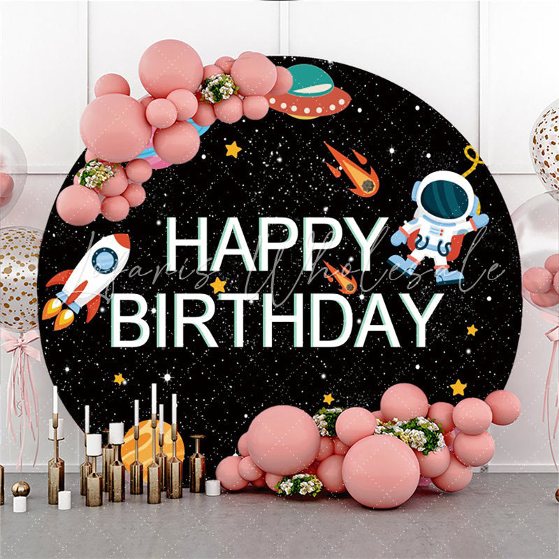 Lofaris Glitter Universe Astronaut Happy Birthday Round Backdrop