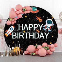 Lofaris Glitter Universe Astronaut Happy Birthday Round Backdrop