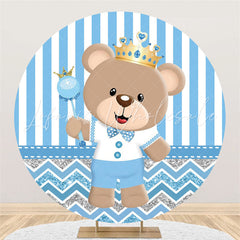 Lofaris Glitter Wavy Stripes Bear Baby Shower Circle Backdrop