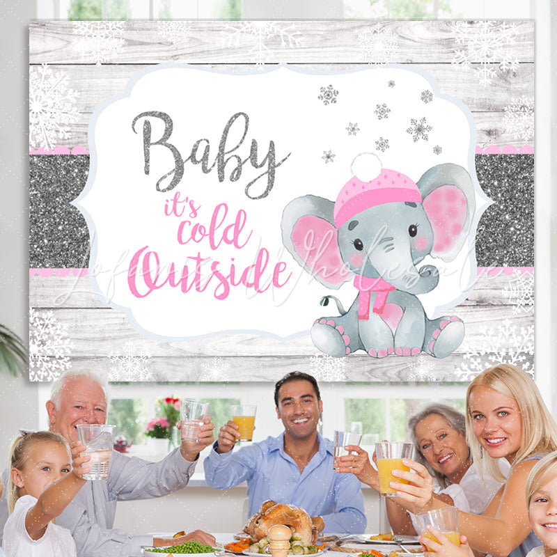 Lofaris Glitter White And Pink Elephant Baby Shower Backdrop