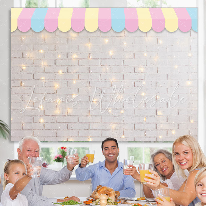 Lofaris Glitter White Bricks Awning Happy Birthday Backdrop