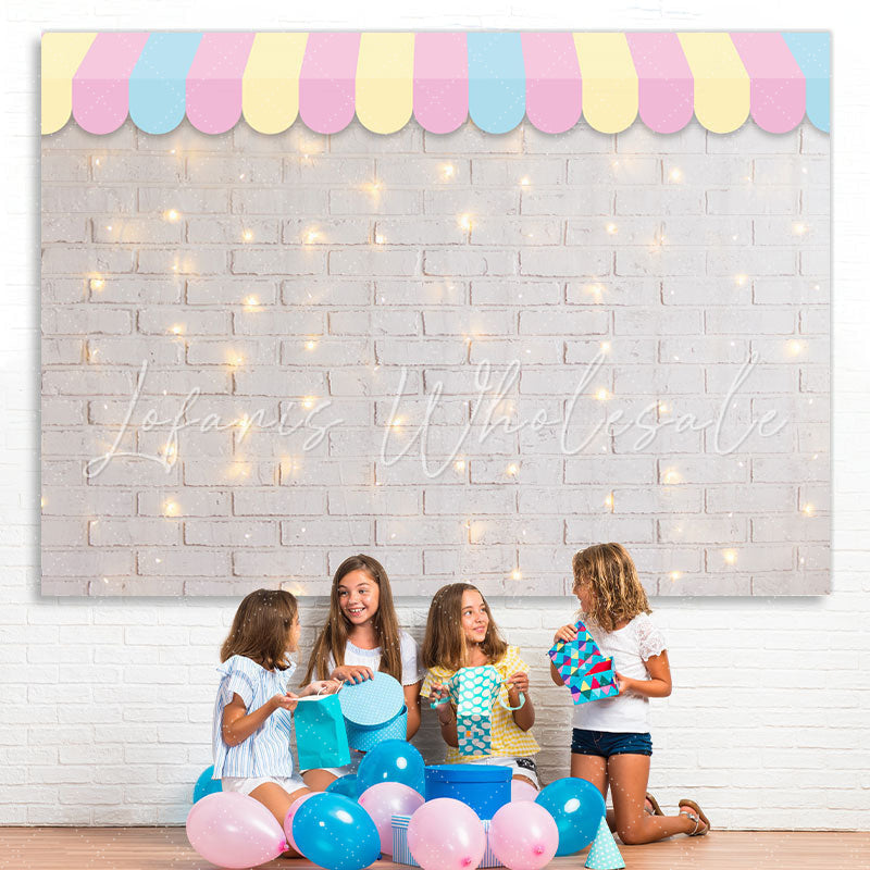 Lofaris Glitter White Bricks Awning Happy Birthday Backdrop