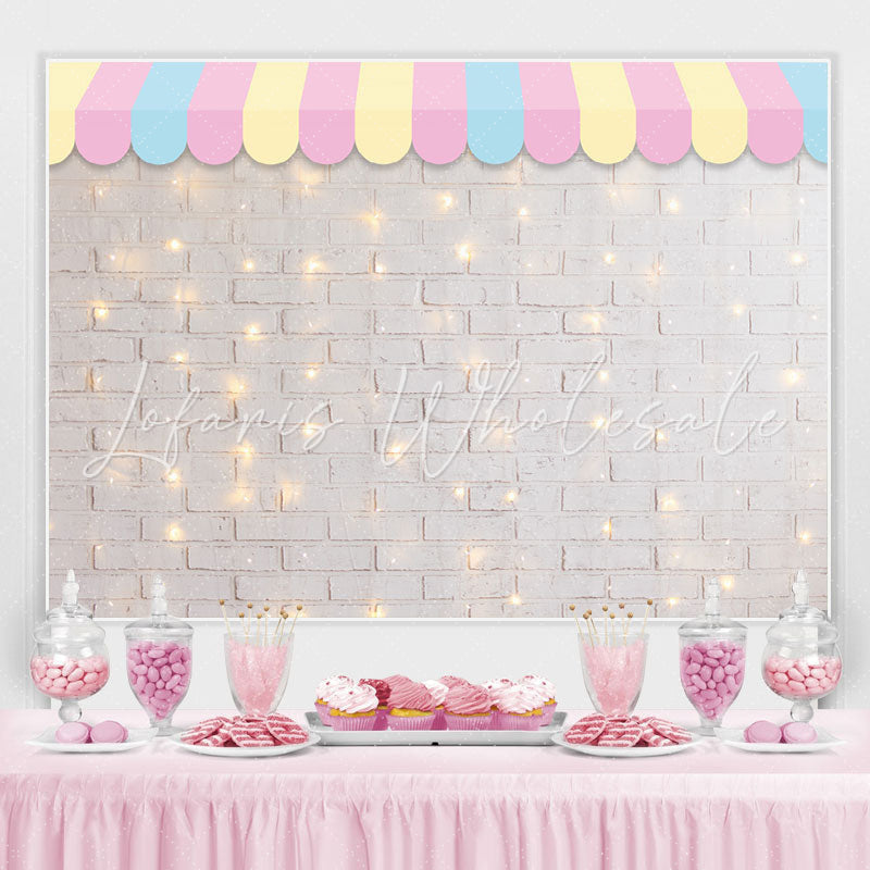 Lofaris Glitter White Bricks Awning Happy Birthday Backdrop