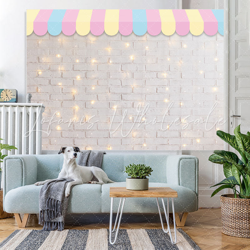 Lofaris Glitter White Bricks Awning Happy Birthday Backdrop