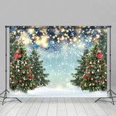 Lofaris Glitter White Winter With Christmas Trees Backdrop