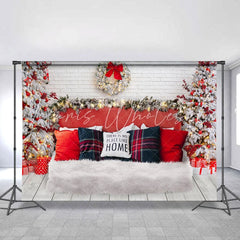 Lofaris Glitter Wreath Tree And Pillows Christmas Backdrop