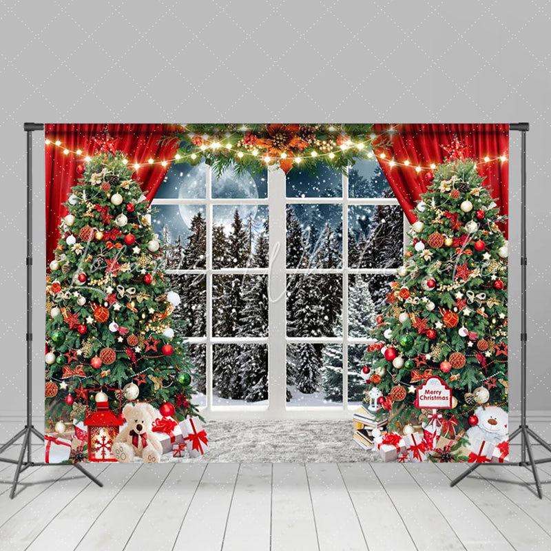 Lofaris Glitter Xmas Tree Winter Window Christmas Backdrop