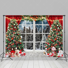 Lofaris Glitter Xmas Tree Winter Window Christmas Backdrop