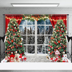 Lofaris Glitter Xmas Tree Winter Window Christmas Backdrop