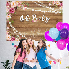 Lofaris Gllitter light And Pink Flower Baby Shower Backdrop