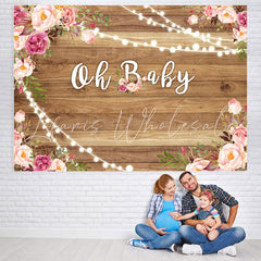 Lofaris Gllitter light And Pink Flower Baby Shower Backdrop