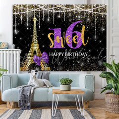 Lofaris Glod Tower Happy Birthday Sweet 16 Glitter Bokeh Backdrop for Party