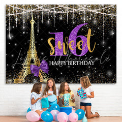 Lofaris Glod Tower Happy Birthday Sweet 16 Glitter Bokeh Backdrop for Party