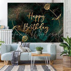 Lofaris Gloden Flowers Turquoise Theme Happy Birthday Backdrop