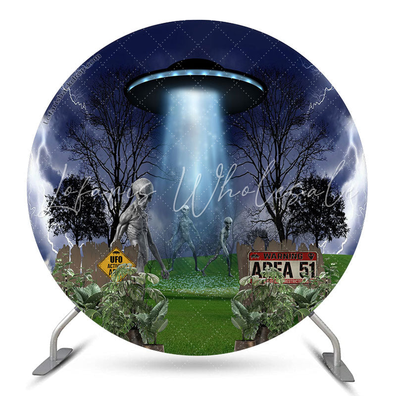 Lofaris Glowing Craft UFO Aliens Lightning Round Backdrop