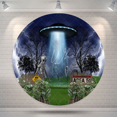 Lofaris Glowing Craft UFO Aliens Lightning Round Backdrop