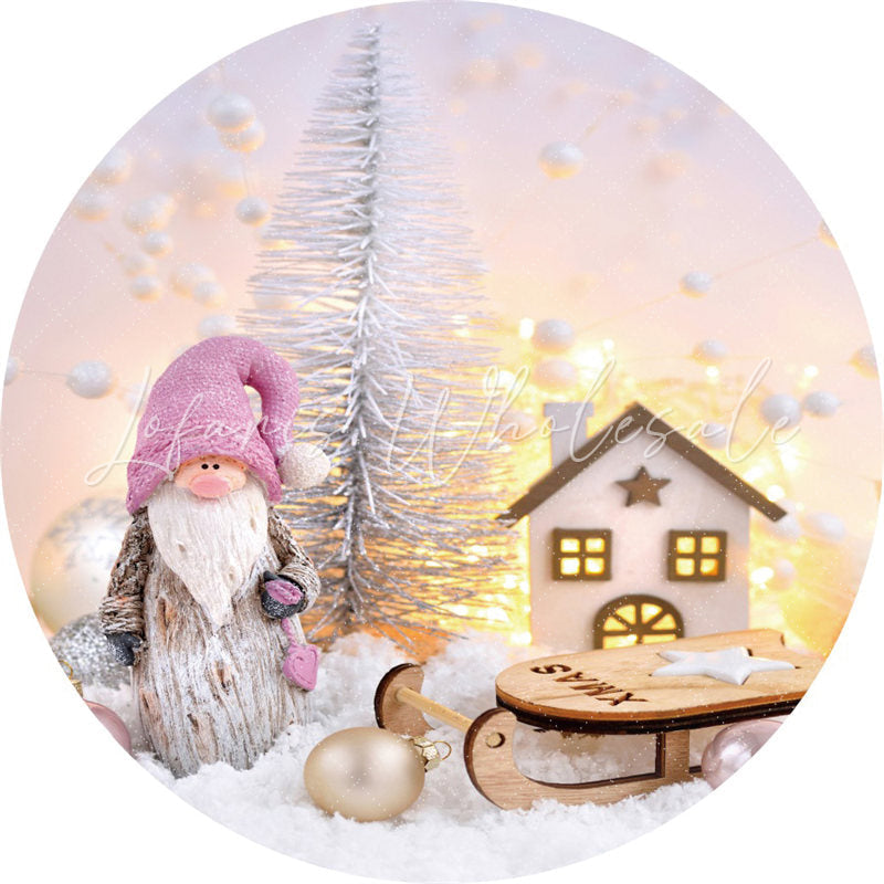 Lofaris Gnome In Snow House Round Merry Christmas Backdrop
