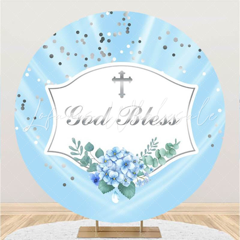 Lofaris God Bless Blue Floral Round Happy Birthday Backdrop