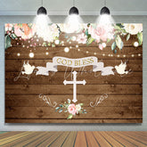 Lofaris God Bless Doves and Florals Wooden Backdrop for Baby