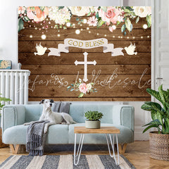 Lofaris God Bless Doves and Florals Wooden Backdrop for Baby