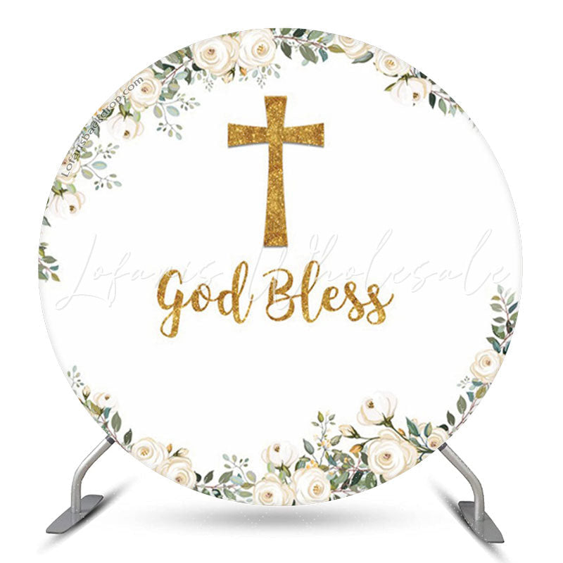 Lofaris God Bless Floral Leaves Baptism Round Backdrop