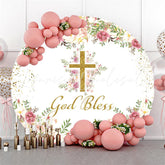 Lofaris God Bless Gold Cross Happy Birthday Round Backdrop