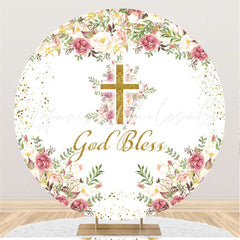 Lofaris God Bless Gold Cross Happy Birthday Round Backdrop