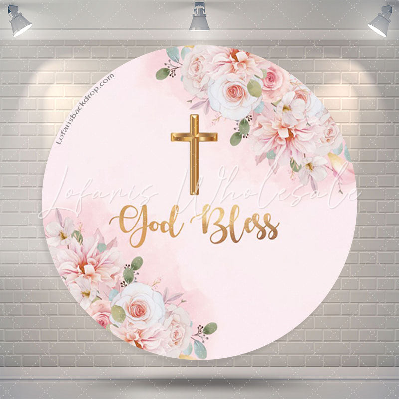 Lofaris God Bless Pink Floral Round Backdrop For Baptism