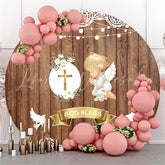 Lofaris God Bless Wooden Cherub Baby Shower Circle Backdrop