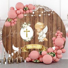 Lofaris God Bless Wooden Cherub Baby Shower Circle Backdrop
