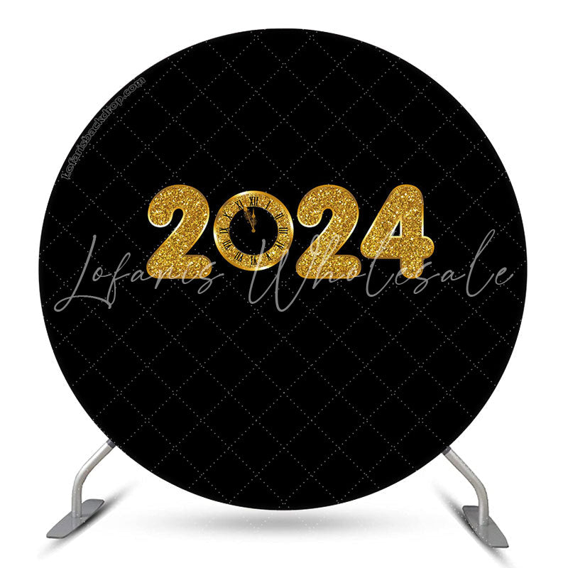 Lofaris Gold 2024 Black Theme Happy New Year Circle Backdrop