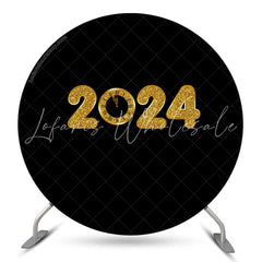 Lofaris Gold 2024 Black Theme Happy New Year Circle Backdrop