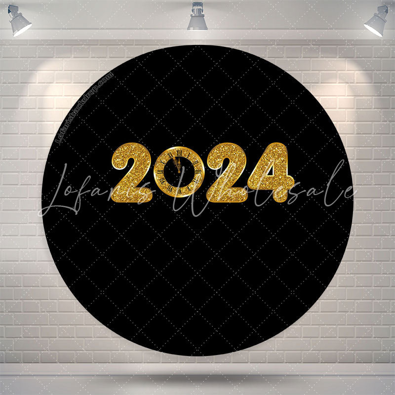 Lofaris Gold 2024 Black Theme Happy New Year Circle Backdrop