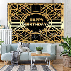 Lofaris Gold Abstract Line And Black Happy Birthday Backdrop