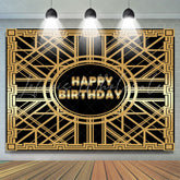 Lofaris Gold Abstract Line And Black Happy Birthday Backdrop