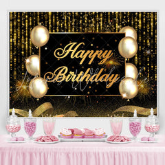 Lofaris Gold And Black Ballon Glitter Happy Birthday Backdrop